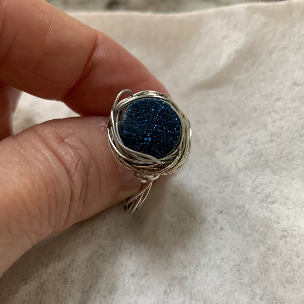 Terry Ross NYC handmade druzy crystal & silver wire ring